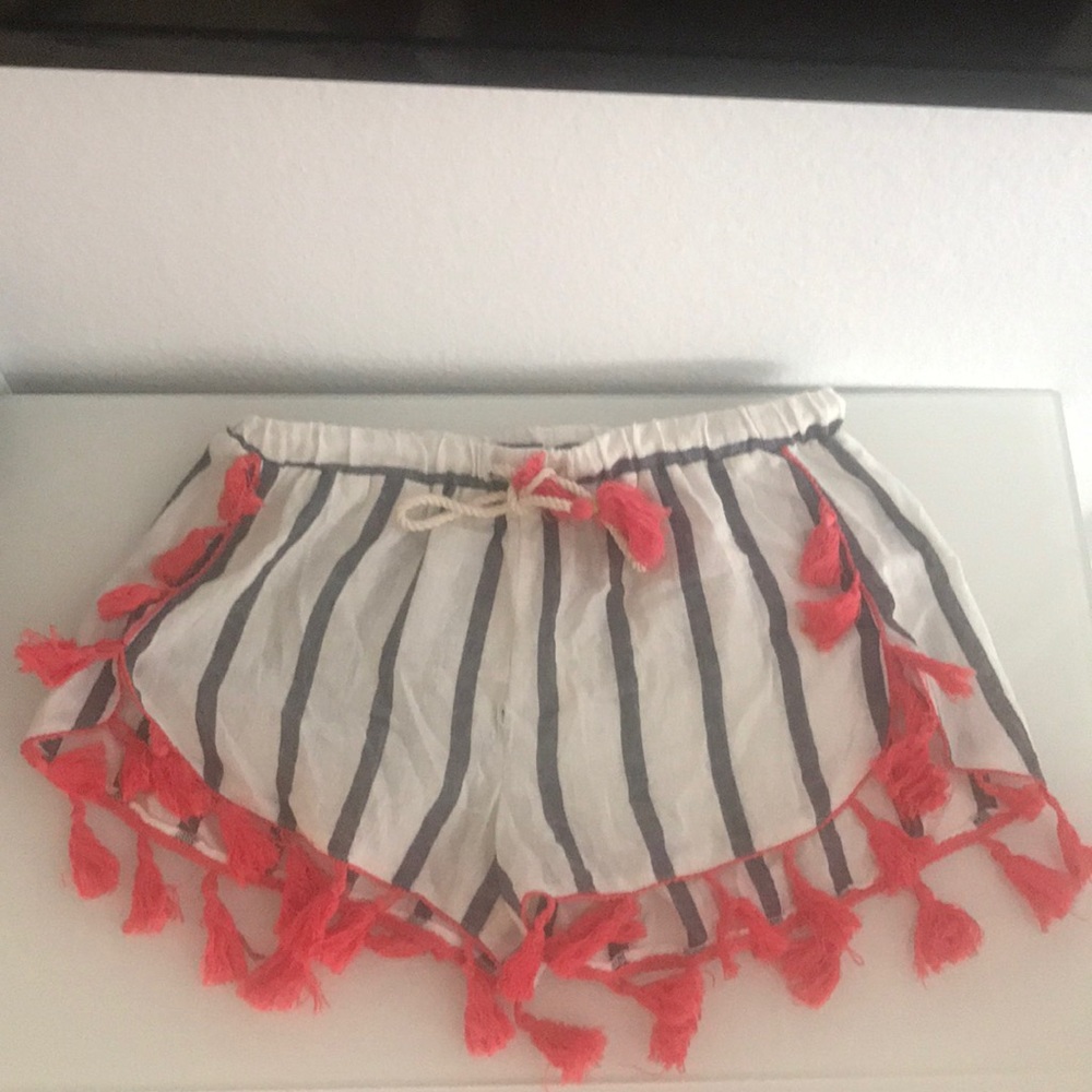 Saks Fifth Avenue Linen Beach Stripe Tassel Shorts